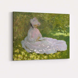Impressionist Woman In Pink Dress Reading Garden Canvas Wall Art Print Decor Picture Ready to Hang