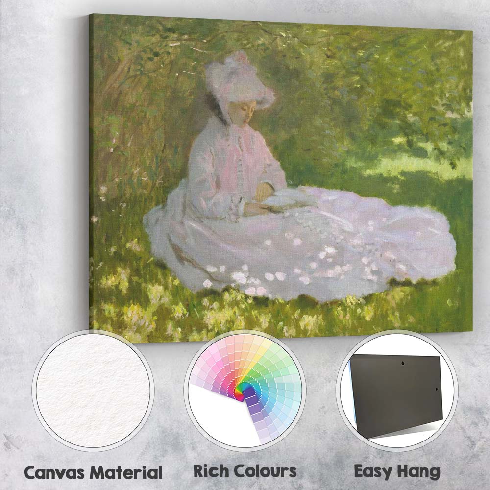 Impressionist Woman In Pink Dress Reading Garden Canvas Wall Art Print Decor Picture Ready to Hang