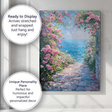Romantic Pink Rose Arch Coastal Seascape Impressionist Canvas Wall Art Print Decor Picture Ready to Hang
