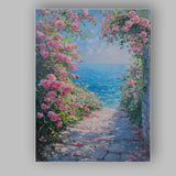 Romantic Pink Rose Arch Coastal Seascape Impressionist Canvas Wall Art Print Decor Picture Ready to Hang