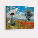 Impressionist Woman With Parasol Poppy Meadow Summer Landscape Canvas Wall Art Print Decor Picture Ready to Hang