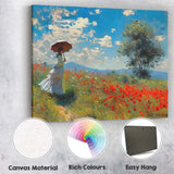 Impressionist Woman With Parasol Poppy Meadow Summer Landscape Canvas Wall Art Print Decor Picture Ready to Hang
