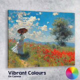 Impressionist Woman With Parasol Poppy Meadow Summer Landscape Canvas Wall Art Print Decor Picture Ready to Hang