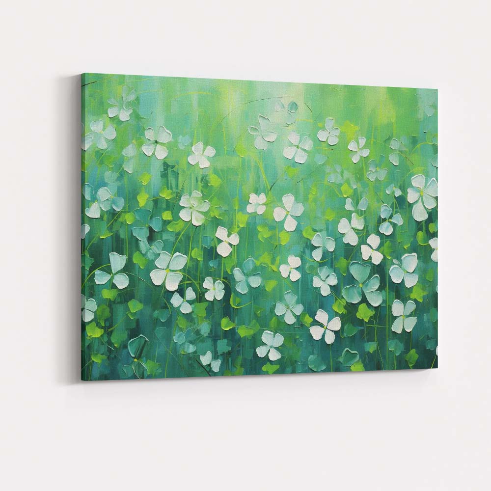 Abstract Green White Clover Meadow Floral Botanical Canvas Wall Art Print Decor Picture Ready to Hang