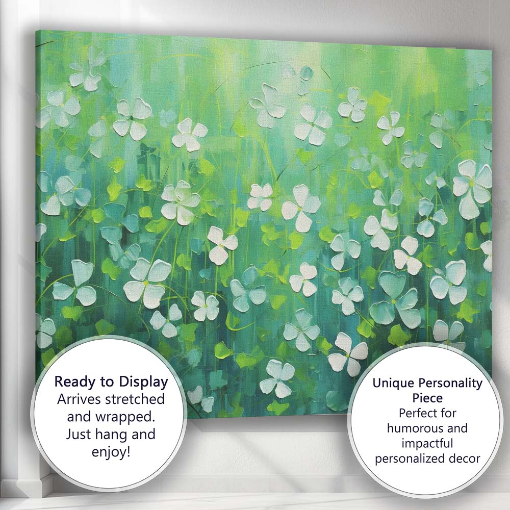 Abstract Green White Clover Meadow Floral Botanical Canvas Wall Art Print Decor Picture Ready to Hang