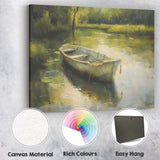 Impressionist Rustic Rowboat Peaceful Woodland Lake Reflection Canvas Wall Art Print Decor Picture Ready to Hang
