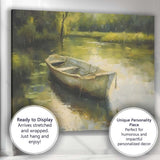 Impressionist Rustic Rowboat Peaceful Woodland Lake Reflection Canvas Wall Art Print Decor Picture Ready to Hang