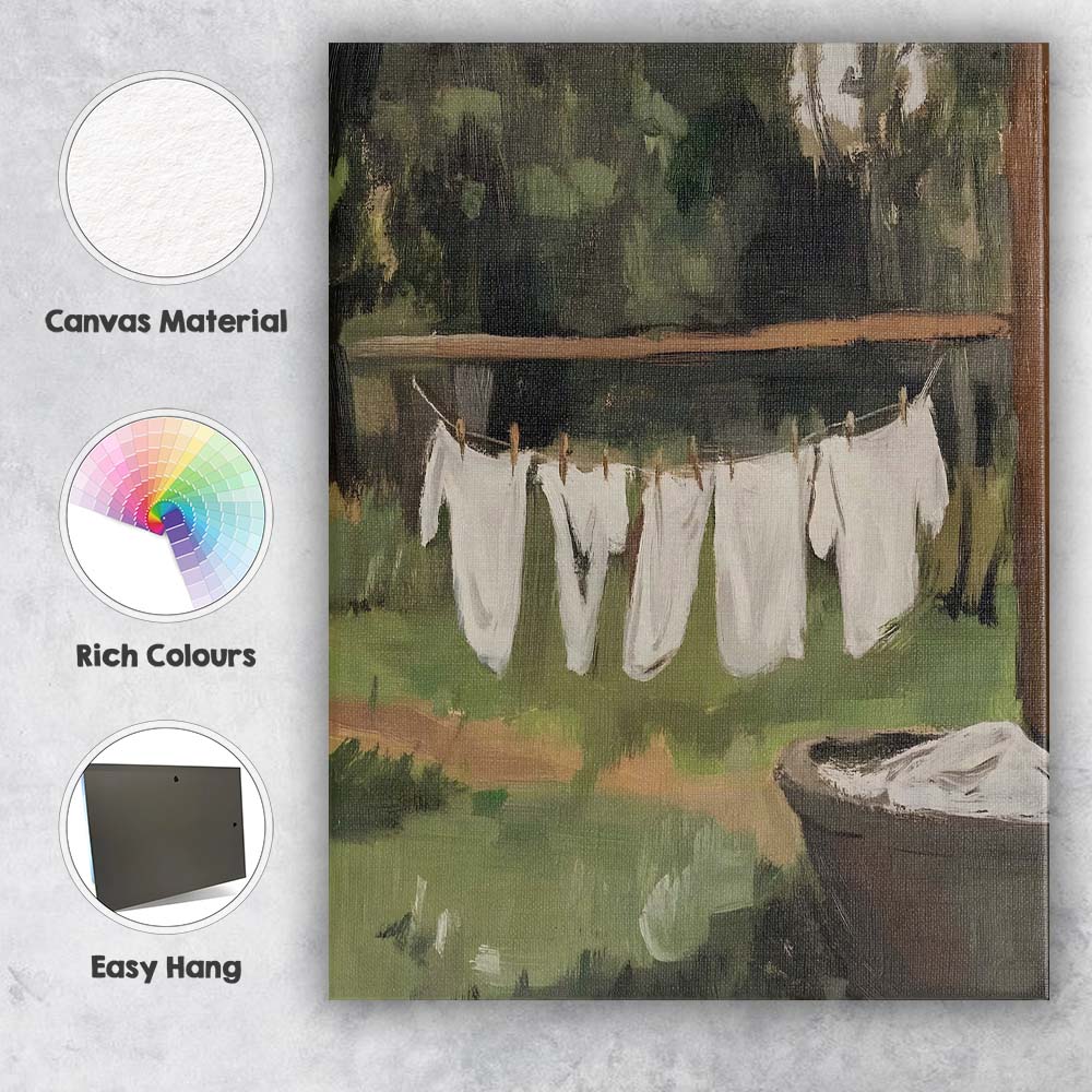 Rustic Country Laundry Line Farmhouse Garden Canvas Wall Art Print Decor Picture Ready to Hang
