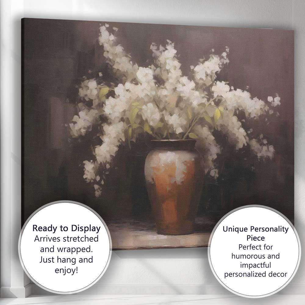 Elegant White Blossom Floral Vase Still Life Canvas Wall Art Print Decor Picture Ready to Hang