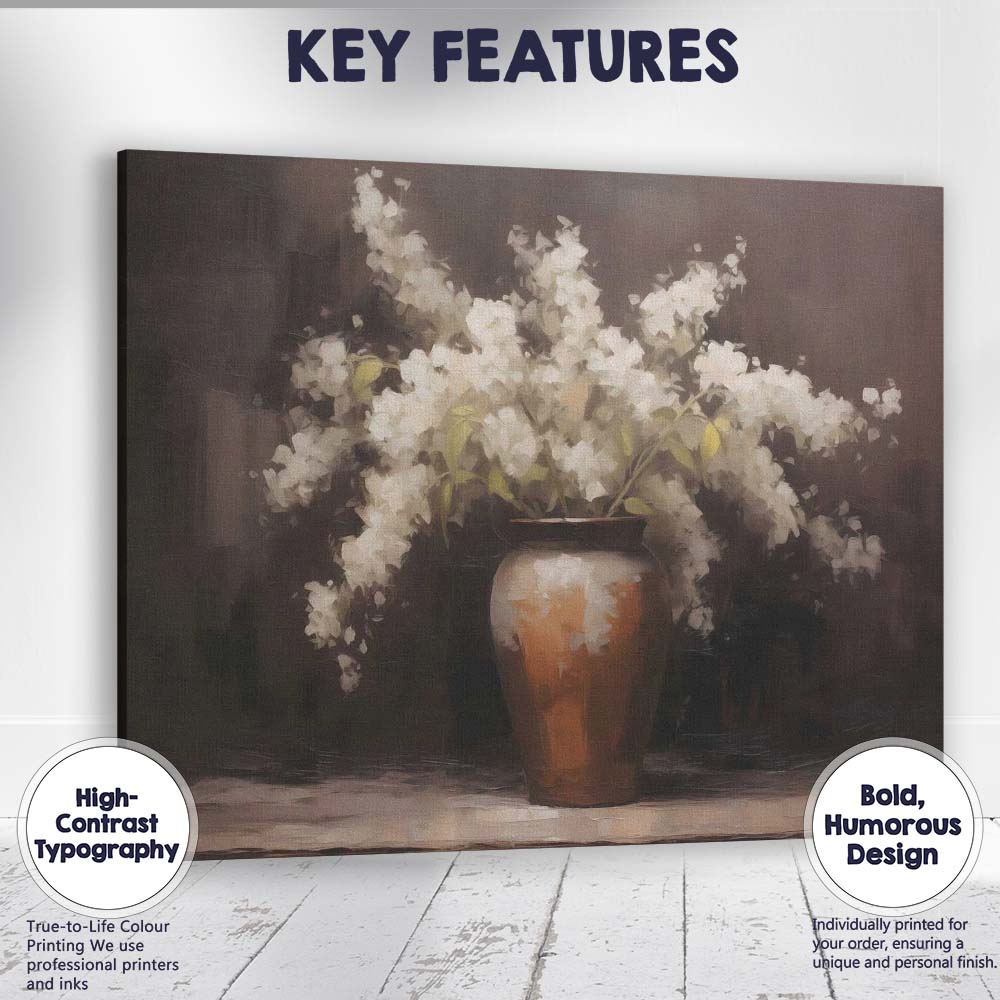 Elegant White Blossom Floral Vase Still Life Canvas Wall Art Print Decor Picture Ready to Hang