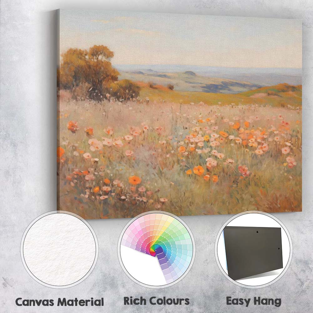 Peaceful Rolling Countryside Hills Summer Meadow Scenic Landscape Canvas Wall Art Print Decor Picture Ready to Hang