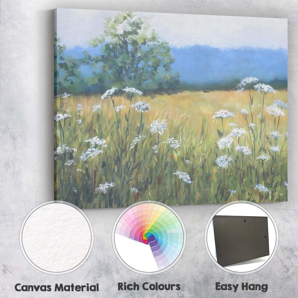 Soft Summer Cow Parsley Wildflower Meadow Landscape Canvas Wall Art Print Decor Picture Ready to Hang