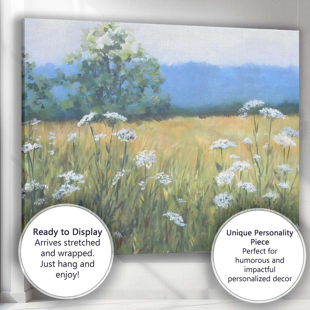 Soft Summer Cow Parsley Wildflower Meadow Landscape Canvas Wall Art Print Decor Picture Ready to Hang