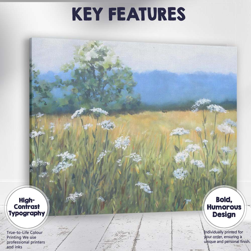 Soft Summer Cow Parsley Wildflower Meadow Landscape Canvas Wall Art Print Decor Picture Ready to Hang