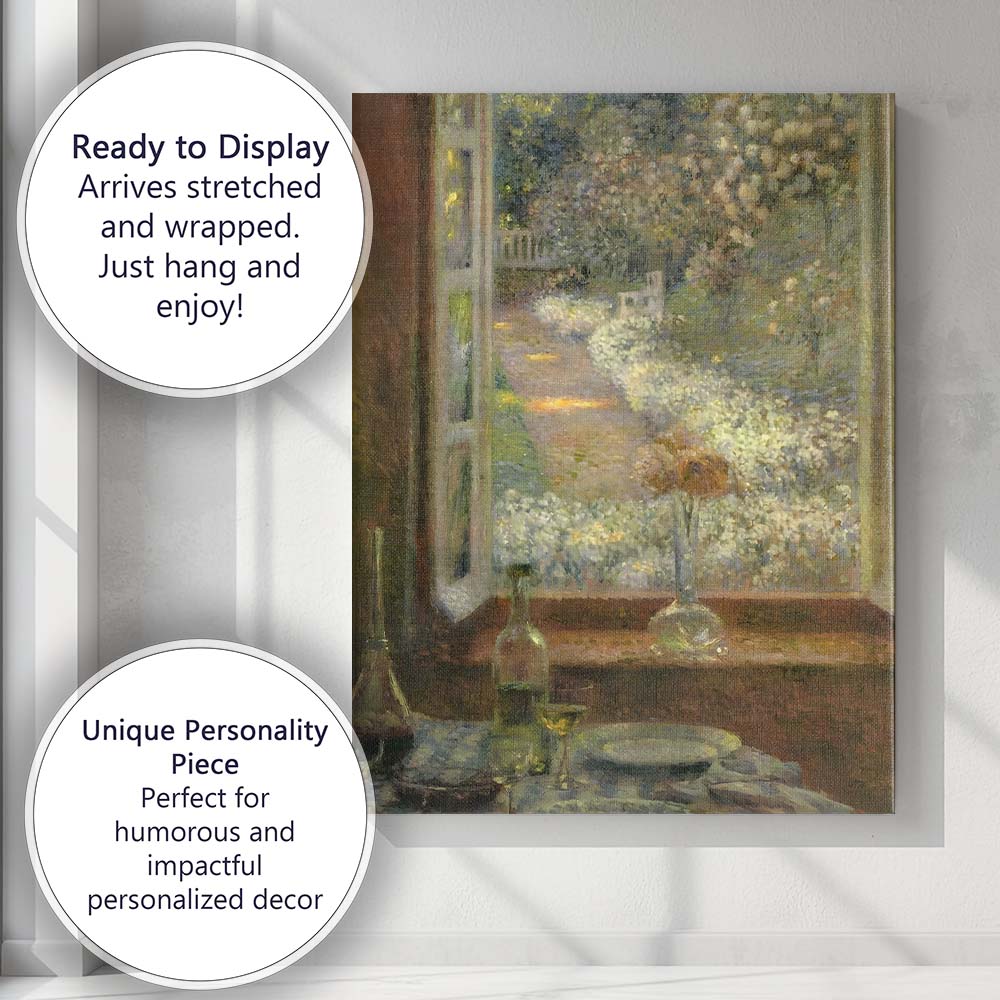 Impressionist Garden View Through Open Window Canvas Wall Art Print Decor Picture Ready to Hang