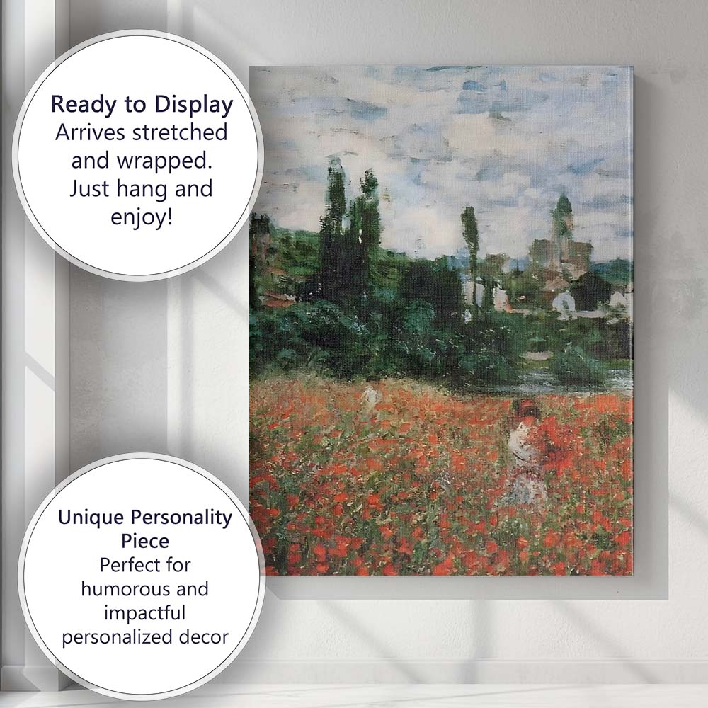 Impressionist Red Poppy Field Italian Countryside Village Landscape Canvas Wall Art Print Decor Picture Ready to Hang