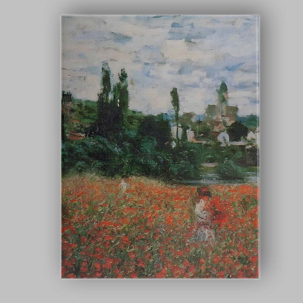 Impressionist Red Poppy Field Italian Countryside Village Landscape Canvas Wall Art Print Decor Picture Ready to Hang