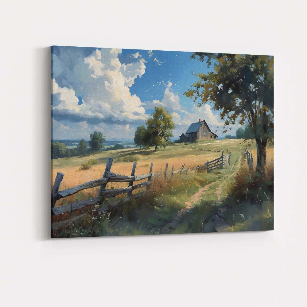 Sunny Countryside Farmhouse Rustic Rural Landscape Canvas Wall Art Print Decor Picture Ready to Hang