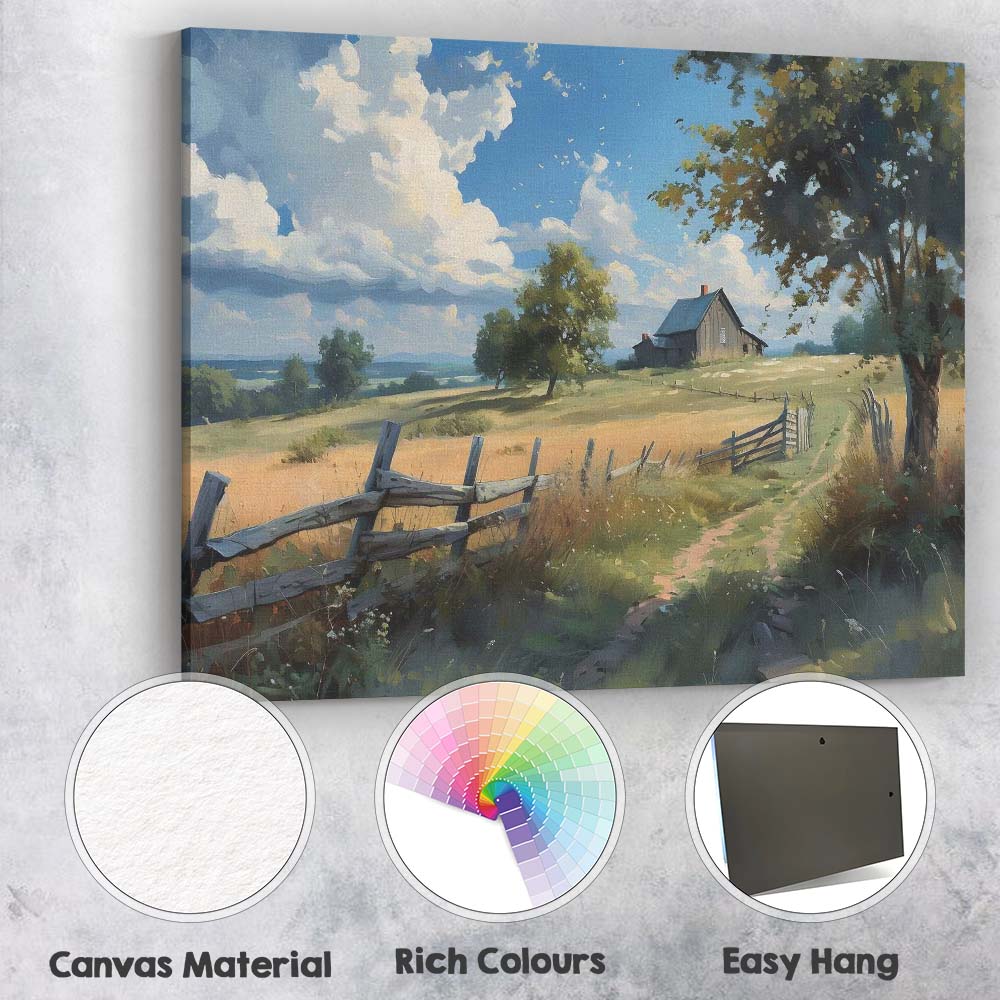 Sunny Countryside Farmhouse Rustic Rural Landscape Canvas Wall Art Print Decor Picture Ready to Hang