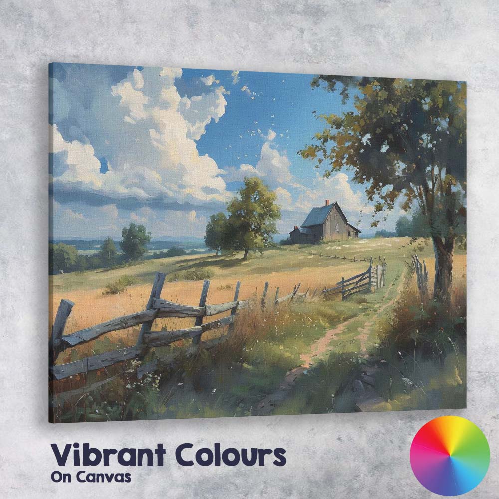 Sunny Countryside Farmhouse Rustic Rural Landscape Canvas Wall Art Print Decor Picture Ready to Hang