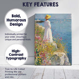 Impressionist Woman in White Dress Coastal Wildflower Meadow Canvas Wall Art Print Decor Picture Ready to Hang