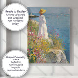 Impressionist Woman in White Dress Coastal Wildflower Meadow Canvas Wall Art Print Decor Picture Ready to Hang