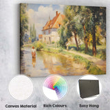 Impressionist Riverside Country House Summer Landscape Canvas Wall Art Print Decor Picture Ready to Hang