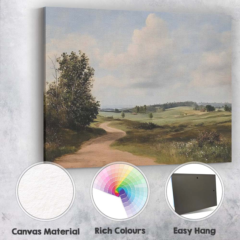 Traditional Countryside Winding Country Lane Rolling Hills Landscape Canvas Wall Art Print Decor Picture Ready to Hang