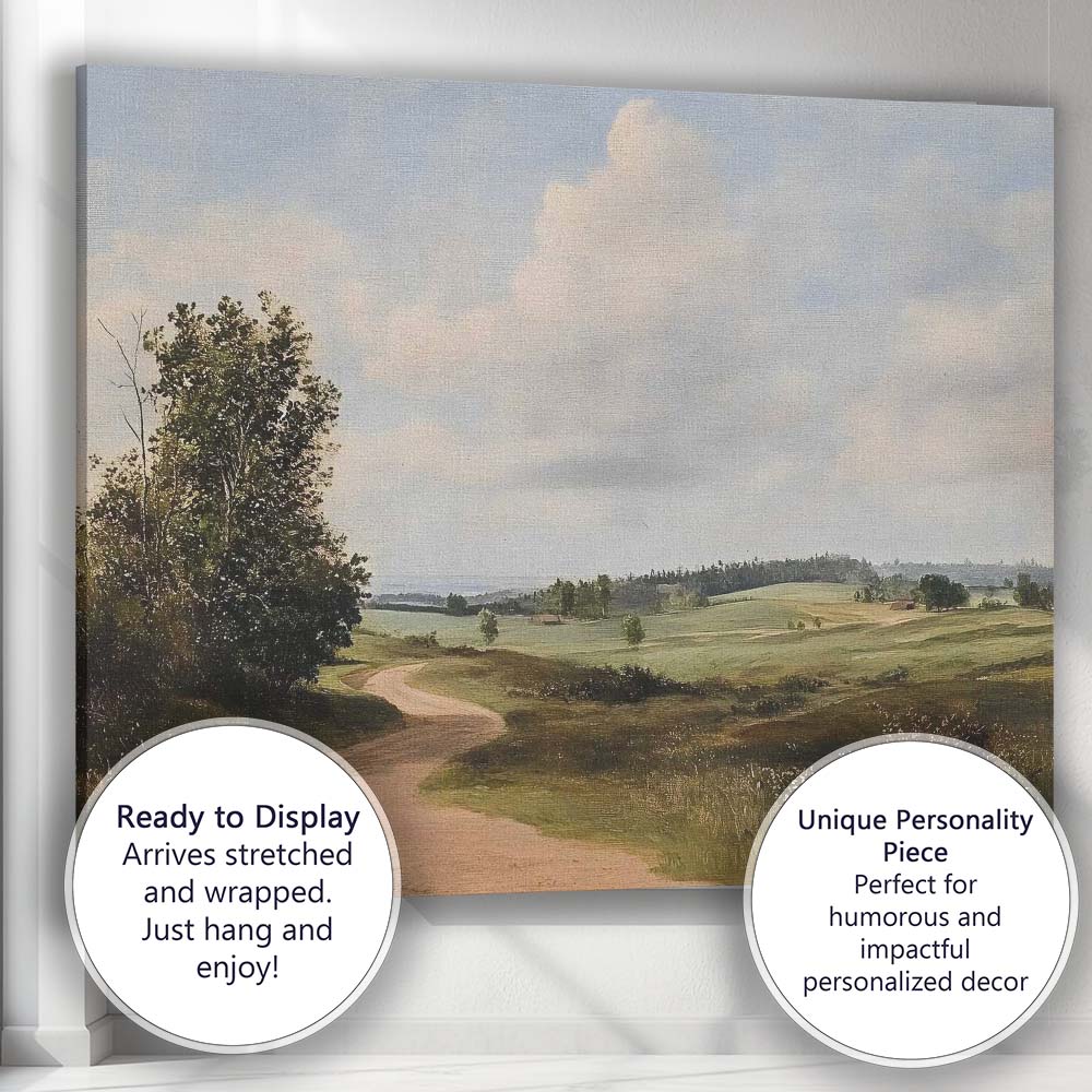 Traditional Countryside Winding Country Lane Rolling Hills Landscape Canvas Wall Art Print Decor Picture Ready to Hang