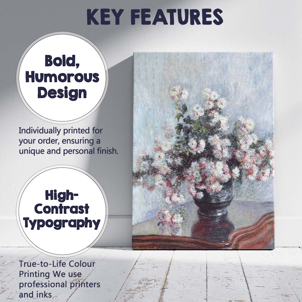 Impressionist White Chrysanthemum Bouquet Still Life Floral Canvas Wall Art Print Decor Picture Ready to Hang