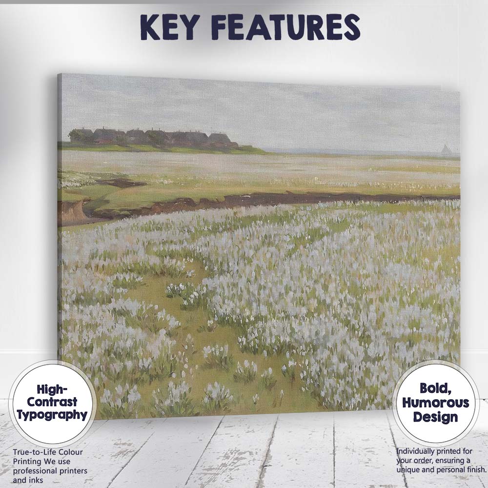 Coastal Wildflower Meadow Seaside Village Spring Landscape Canvas Wall Art Print Decor Picture Ready to Hang