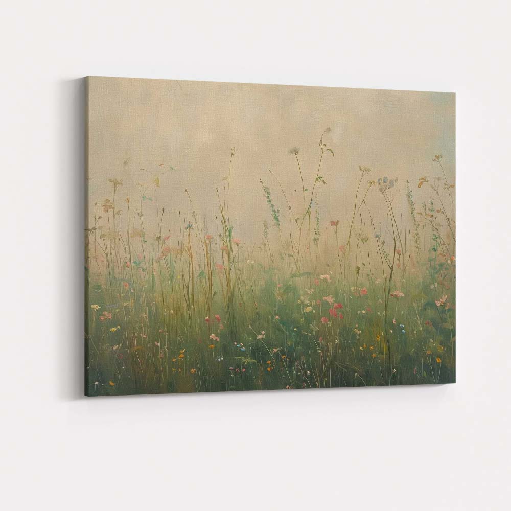Minimalist Wildflower Meadow Soft Pastel Botanical Landscape Canvas Wall Art Print Decor Picture Ready to Hang