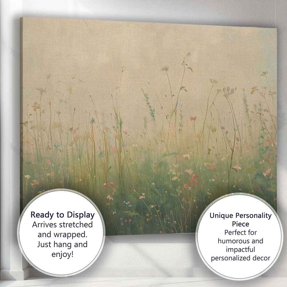 Minimalist Wildflower Meadow Soft Pastel Botanical Landscape Canvas Wall Art Print Decor Picture Ready to Hang