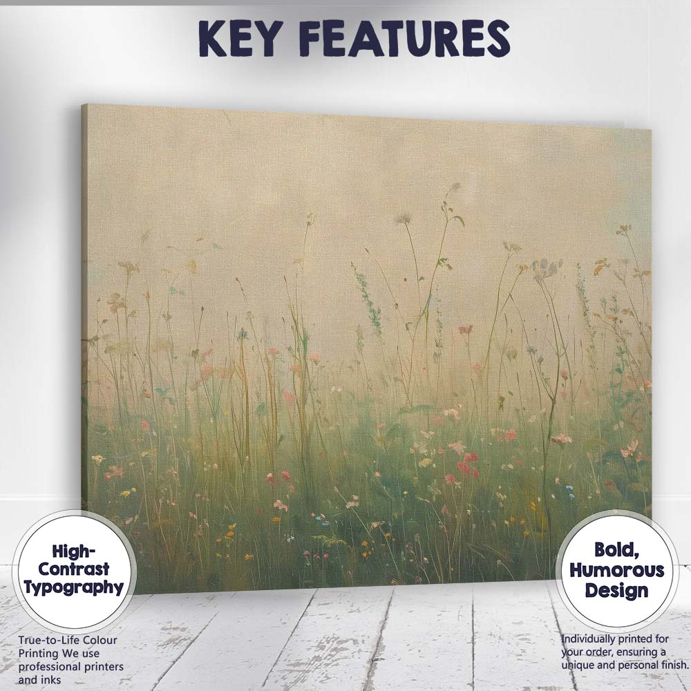 Minimalist Wildflower Meadow Soft Pastel Botanical Landscape Canvas Wall Art Print Decor Picture Ready to Hang