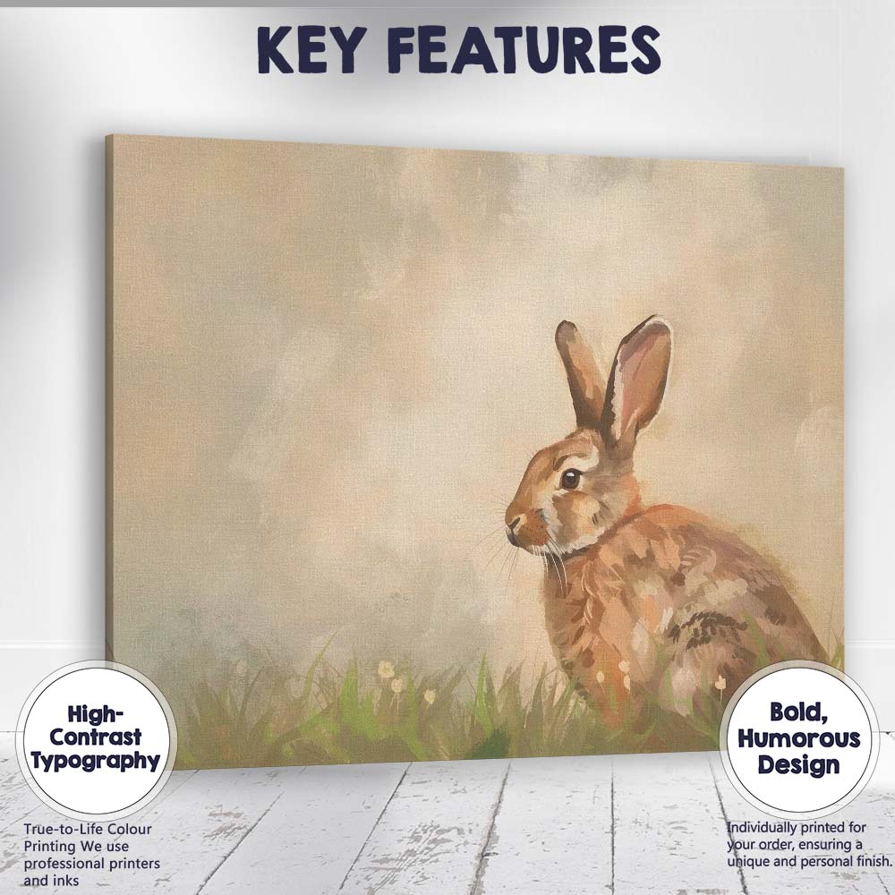 Watercolour Brown Woodland Hare Wildlife Portrait Canvas Wall Art Print Decor Picture Ready to Hang
