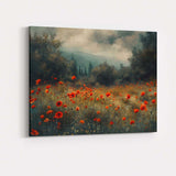 Moody Red Poppy Meadow Mountain Landscape Impressionist Canvas Wall Art Print Decor Picture Ready to Hang