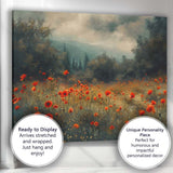 Moody Red Poppy Meadow Mountain Landscape Impressionist Canvas Wall Art Print Decor Picture Ready to Hang