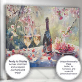 Abstract Watercolour Cherry Blossom Champagne Celebration Still Life Canvas Wall Art Print Decor Picture Ready to Hang
