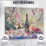 Abstract Watercolour Cherry Blossom Champagne Celebration Still Life Canvas Wall Art Print Decor Picture Ready to Hang