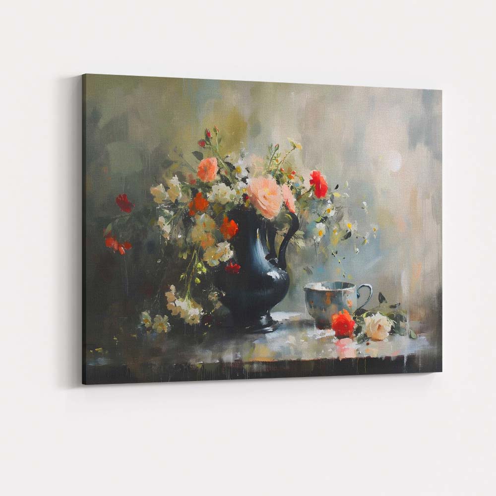 Impressionist Wildflower Bouquet Black Vase Floral Still Life Canvas Wall Art Print Decor Picture Ready to Hang