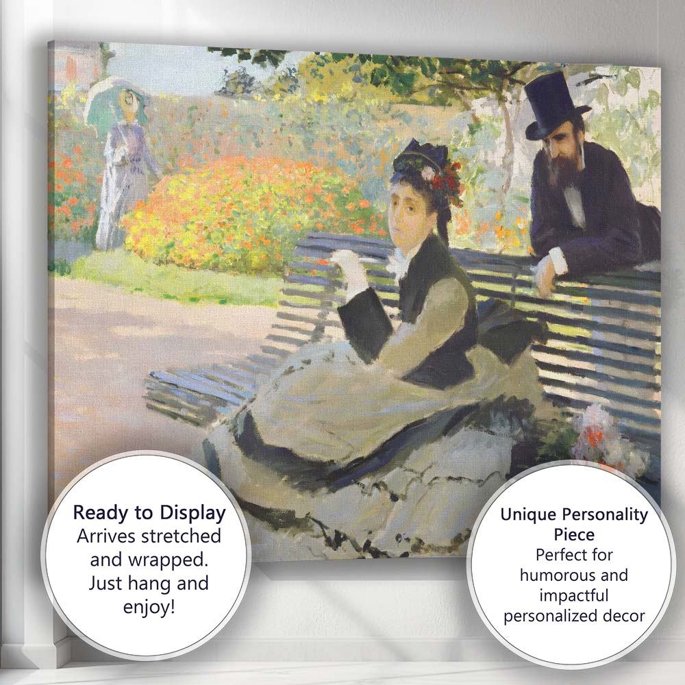 Classic Impressionist Victorian Couple Garden Park Bench Canvas Wall Art Print Decor Picture Ready to Hang
