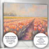 Impressionist Peach Pink Tulip Field Spring Floral Landscape Canvas Wall Art Print Decor Picture Ready to Hang