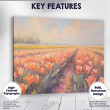 Impressionist Peach Pink Tulip Field Spring Floral Landscape Canvas Wall Art Print Decor Picture Ready to Hang