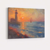 Impressionist Coastal Lighthouse Sunset Seascape Sailing Boat Canvas Wall Art Print Decor Picture Ready to Hang