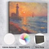 Impressionist Coastal Lighthouse Sunset Seascape Sailing Boat Canvas Wall Art Print Decor Picture Ready to Hang