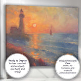 Impressionist Coastal Lighthouse Sunset Seascape Sailing Boat Canvas Wall Art Print Decor Picture Ready to Hang