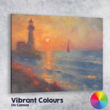 Impressionist Coastal Lighthouse Sunset Seascape Sailing Boat Canvas Wall Art Print Decor Picture Ready to Hang