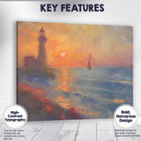 Impressionist Coastal Lighthouse Sunset Seascape Sailing Boat Canvas Wall Art Print Decor Picture Ready to Hang