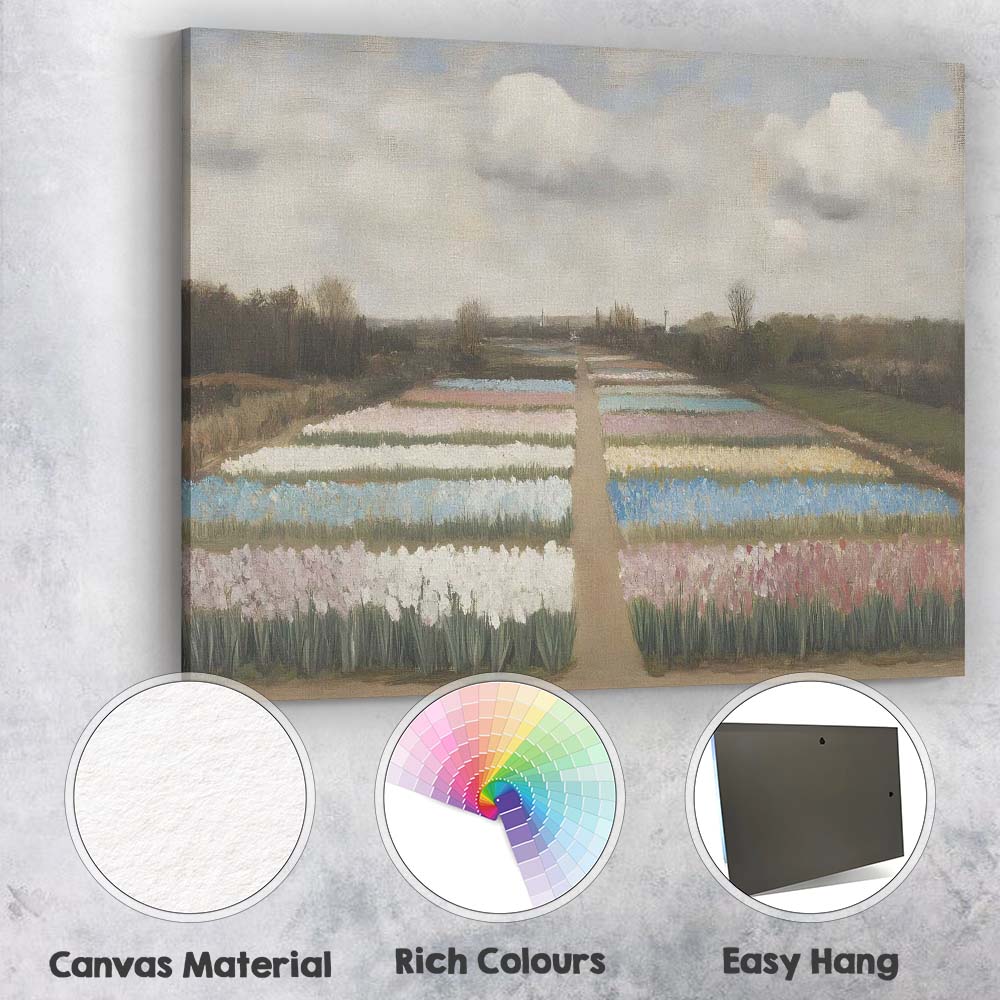 Pastel Tulip Fields Dutch Countryside Floral Landscape Canvas Wall Art Print Decor Picture Ready to Hang
