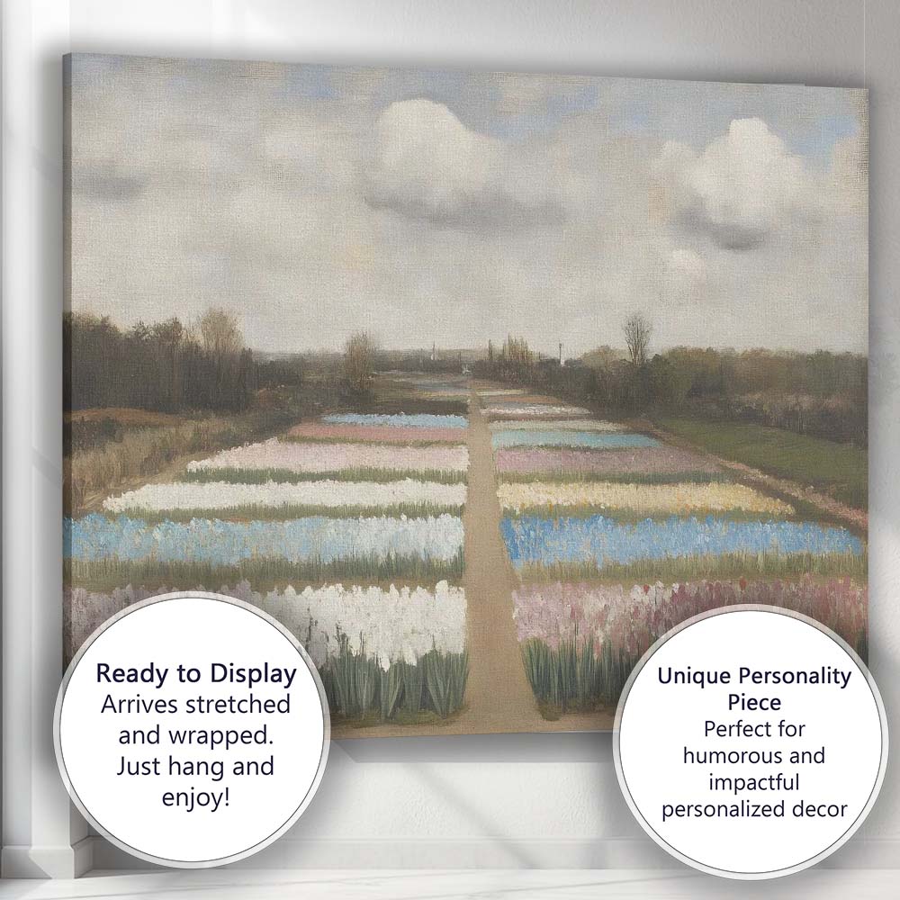 Pastel Tulip Fields Dutch Countryside Floral Landscape Canvas Wall Art Print Decor Picture Ready to Hang
